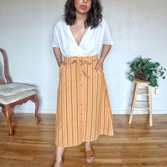 UNAPOLOGETIC MUSTARD STRIPED MIDI SKIRT - Picture 7 of 8